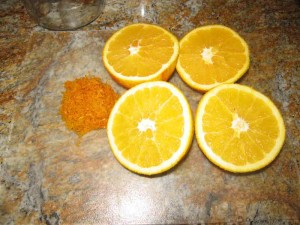 Freshly squeezed orange juice and orange rind. Adds and excellent aroma to the cake.