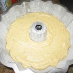 Pour the cake mixture to your prepared pan.
