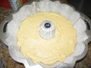 Pour the cake mixture to your prepared pan.