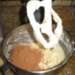 Add the cocoa to the batter in the mixer bowl.