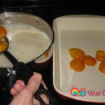 With a slotted spoon remove the apricots and arrange in an even layer in a baking pan.