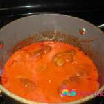 Prepare the sauce and add the beef patties. Bring to a boil, lower heat and cook for about 10 minutes.