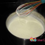 Using a whisk cook the half and half, whipping cream, cornstarch and milk till it thickens.