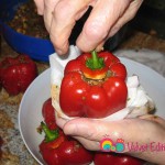 Wipe the exterior of the bell peppers to remove any stuffing.