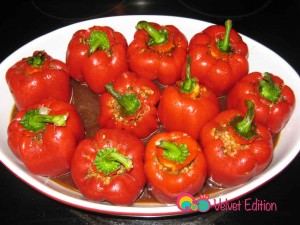 The aroma of the baked bell peppers along with the onion stuffing is incredible.