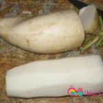 Peel the daikon and cut into 1/4 inch slices.