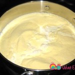 In a 5 quart saucepan, add the heavy whipping cream, half and half, semolina and sugar.