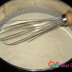 Using a whisk and on medium high heat, mix the ingredients together.
