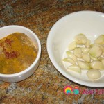 Prepare the onions (not shown), garlic cloves, and seasonings.