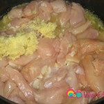 Cook the onions till translucent, add the garlic, the chicken and the grated ginger root.