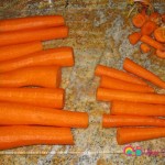 Peel and use 2/3 of the carrots. Do not use the thinner end. This way you'll have the same size.