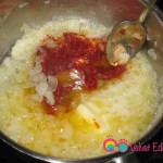 Add the pepper paste to the onion butter mixture.