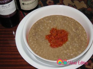 Jidabour garnished with onion pepper sauce.
