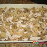 Layer the mushrooms over the chicken.