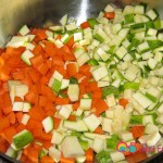 Chopped zucchini, carrots, potatoes, mushrooms.